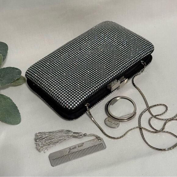 Judith Leiber Swarovski Crystal Evening Bag Clutch with Chain Mirror Comb Glam - Picture 3 of 16